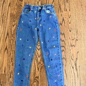 Mini Boden Blue Jeans with Multicolor Star Embroidery